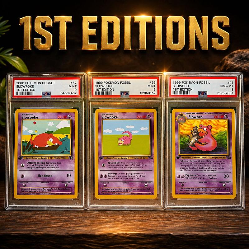 Win 1st Edition Pokémon PSA Cards – Slowpoke & Slowbro Fossil + Team Rocket